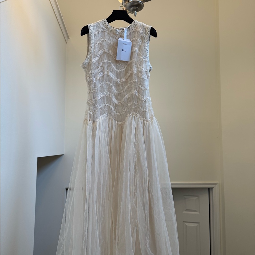 Dior Elegant Cream Lace Maxi Dress